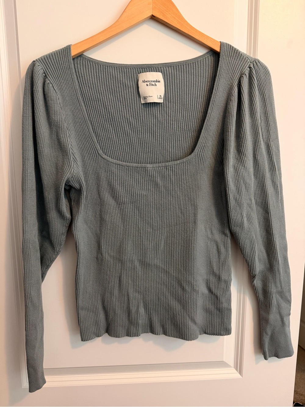 Abercrombie & Fitch Ribbed Square Neck Long Sleeve Top - Dusty Sage